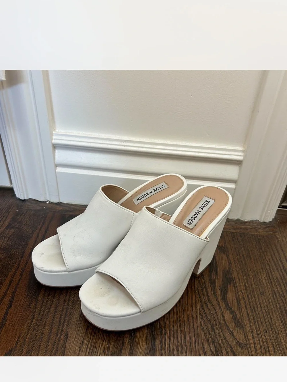 Steve Madden White Platform Mules